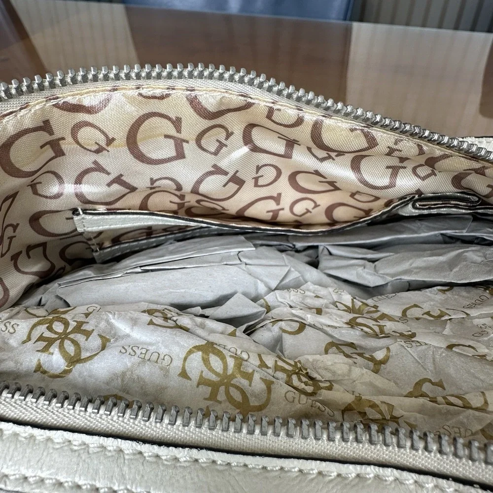 G By‎ Guess Cream Handbag Vintage Y2k Buckle Detail Studded Satchel Silver *New*